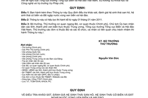 Thông tư 23/2010/TT-BTNMT điều tra khảo sát, đánh giá hệ sinh thái