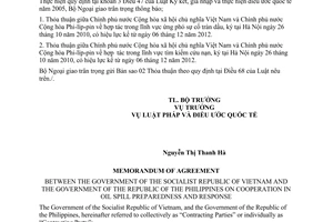 Thông báo 03/2013/TB-LPQT Thỏa thuận hợp tác lĩnh vực ứng phó sự cố tràn dầu