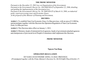 Decision No. 66/2010/QD-TTg establishing, and promulgating the Operation Regulat