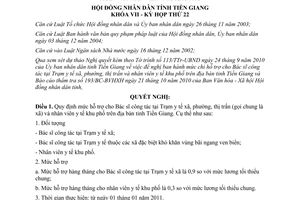 Nghị quyết 251/2010/NQ-HĐND mức hỗ trợ Bác sĩ tại Trạm y tế xã Tiền Giang