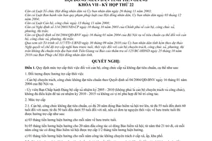 Nghị Quyết số 252/2010/NQ-HĐND mức trợ cấp thôi việc