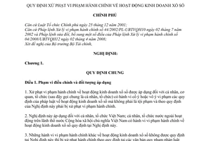 Nghị định 105/2010/NĐ-CP  xử phạt vi phạm hành chính hoạt động kinh doanh xổ số