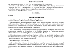 Decree No. 105/2010/ND-CP providing for the sanctioning of administrative
