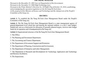 Decision No. 1980/QD-TTg on establishment of Danang hi-tech zone management boar