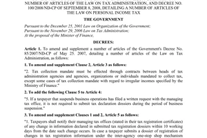 Decree No. 106/2010/ND-CP amending and supplementing a number of articles of the