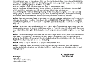 Thông tư 62/2010/TT-BNNPTNT danh mục các loại máy móc, thiết bị