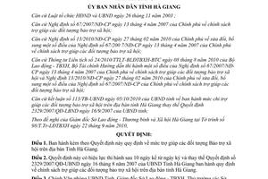 Quyết định 3374/2010/QĐ-UBND ban hành mức trợ giúp các đối tượng bảo trợ xã hội tỉnh Hà Giang