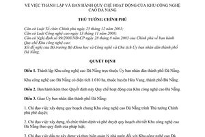 Quyết định 1979/QĐ-TTg  thành lập Quy chế hoạt động