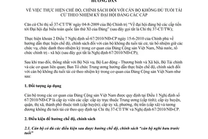 Hướng dẫn 40-HD/BTCTW thực hiện chế độ chính sách đối với cán bộ không đủ tuổi