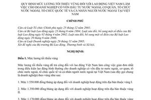 Nghị định 107/2010/NĐ-CP mức lương tối thiểu vùng lao động Việt Nam