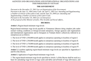 Decree No. 107/2010/ND-CP stipulating region-based minimum wage levels