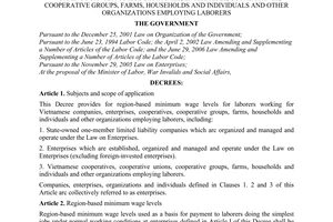 Decree No. 108/2010/ND-CP providing for region-based minimum wage levels