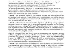 Circular No. 22/2010/TT-NHNN providing for the mobilization of deposits