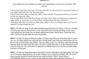 Thông tư 22/2010/TT-NHNN  huy động cho vay vốn bằng vàng