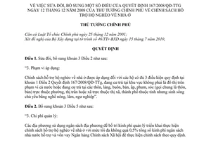 Quyết định 67/2010/QĐ-TTg sửa đổi Quyết định 167/2008/QĐ-TTg