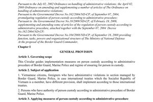 Circular No. 145/2010/TT-BQP guiding implementation measures on person custody