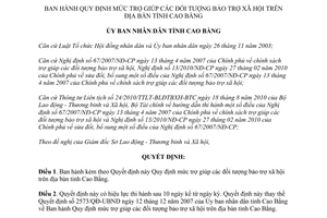 Quyết định 1947/2010/QĐ-UBND Quy định mức trợ giúp các đối tượng bảo trợ xã hội