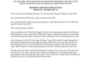 Nghị quyết số 13/2010/NQ-HĐND điều chỉnh bổ sung bãi bỏ một số khoản thu phí lệ phí Yên Bái