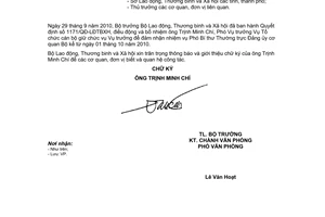 Công văn 3407/LĐTBXH-VP giới thiệu chức danh và chữ ký