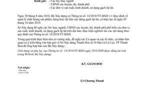 Công văn 2338/SXD-QLVL quản lý chất lượng sản phẩm, hàng hoá vật liệu xây dựng