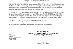 Công văn 13224/BTC-TCHQ thực hiện Công văn 9269/BTC-TCHQ