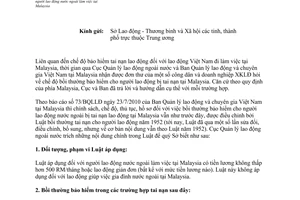 Công văn 1862/QLLĐNN-QLLĐ chế độ bồi thường tai nạn lao động