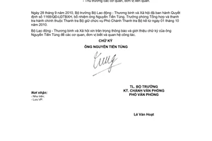 Công văn 3455/LĐTBXH-VP giới thiệu chức danh chữ ký