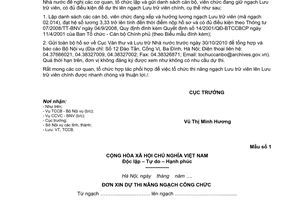 Công văn 867/VTLTNN-TCCB đăng ký nguồn dự thi nâng ngạch Lưu trữ viên