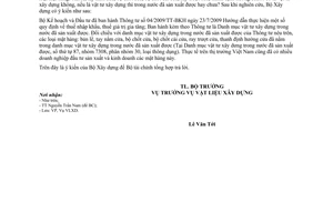 Công văn 69/BXD-VLXD vướng mắc danh mục hàng hoá miễn thuế