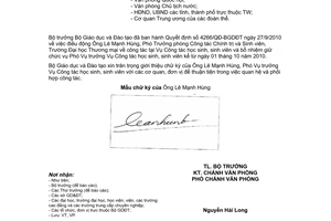 Công văn 6625/BGDĐT-VP giới thiệu chữ ký