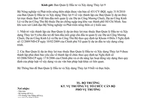 Công văn 5708/BNN-TCCB thành lập các Ban Quản lý dự án thủy lợi