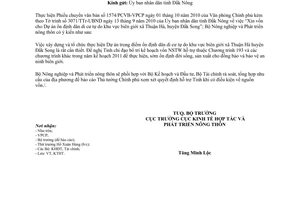 Công văn 5726/BNN-KTHT vốn cho dự án trọng điểm ổn định dân di cư