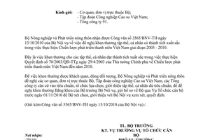 Công văn 5748/BNN-TCCB hướng dẫn xét khen thưởng trong thực hiện Chiến lược phát