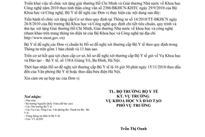 Công văn 7114/BYT-K2ĐT tổ chức xét tặng giải thưởng Hồ Chí Minh