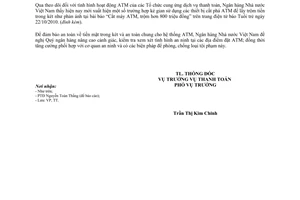 Công văn 8180/NHNN-TT tăng cường an ninh tại ATM
