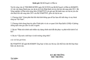 Công văn 3489/BNN-HTQT Danh mục dự án Liên hiệp quốc tài trợ