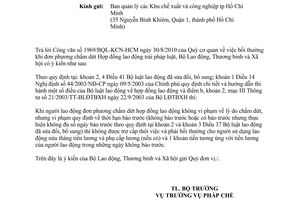 Công văn 3755/LĐTBXH-PC bồi thường khi đơn phương chấm dứt hợp đồng lao động