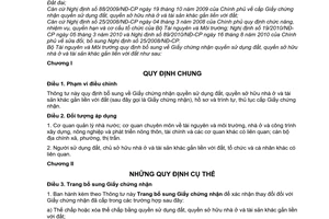 Thông tư 20/2010/TT-BTNMT bổ sung giấy chứng nhận quyền sử dụng đất