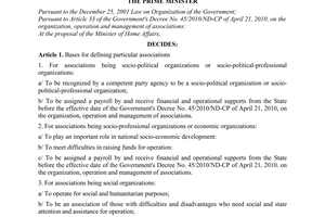 Decision No. 68/2010/QD-TTg on particular associations