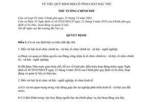 Quyết định 68/2010/QĐ-TTg  hội có tính chất đặc thù