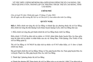 Nghị quyết 42/NQ-CP điều chỉnh mở rộng địa giới hành chính thị xã Cao Bằng