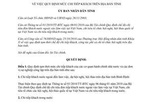 Quyết định 485/QĐ-UBND 2010 mức chi tiếp khách Bình Định