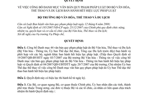 Quyết định 3858/QĐ-BVHTTDL công bố Danh mục văn bản quy phạm pháp luật