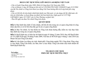 Quyết định 1466/QĐ-TLĐ tiêu chuẩn, chế độ chi tiêu trong cơ quan công đoàn