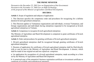 Decision No. 69/2010/QD-TTg specifying the competence, order and procedures