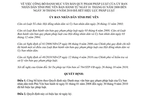 Quyết định 1769/QĐ-UBND 2010 công bố Danh mục văn bản hết hiệu lực Phú Yên