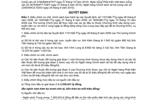 Quyết định 1998/QĐ-TTg điều chỉnh cơ chế, chính sách thực hiện các dự án