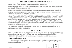 Quyết định 2345/QĐ-UBND năm 2010 mức trợ cấp đối tượng bảo trợ xã hội Bắc Kạn