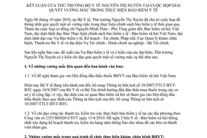 Thông báo 908/TB-BYT kết luận Thứ trưởng Bộ Y tế Nguyễn Thị Xuyên