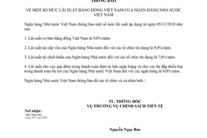 Thông báo 415/TB-NHNN mức lãi suất bằng đồng Việt Nam